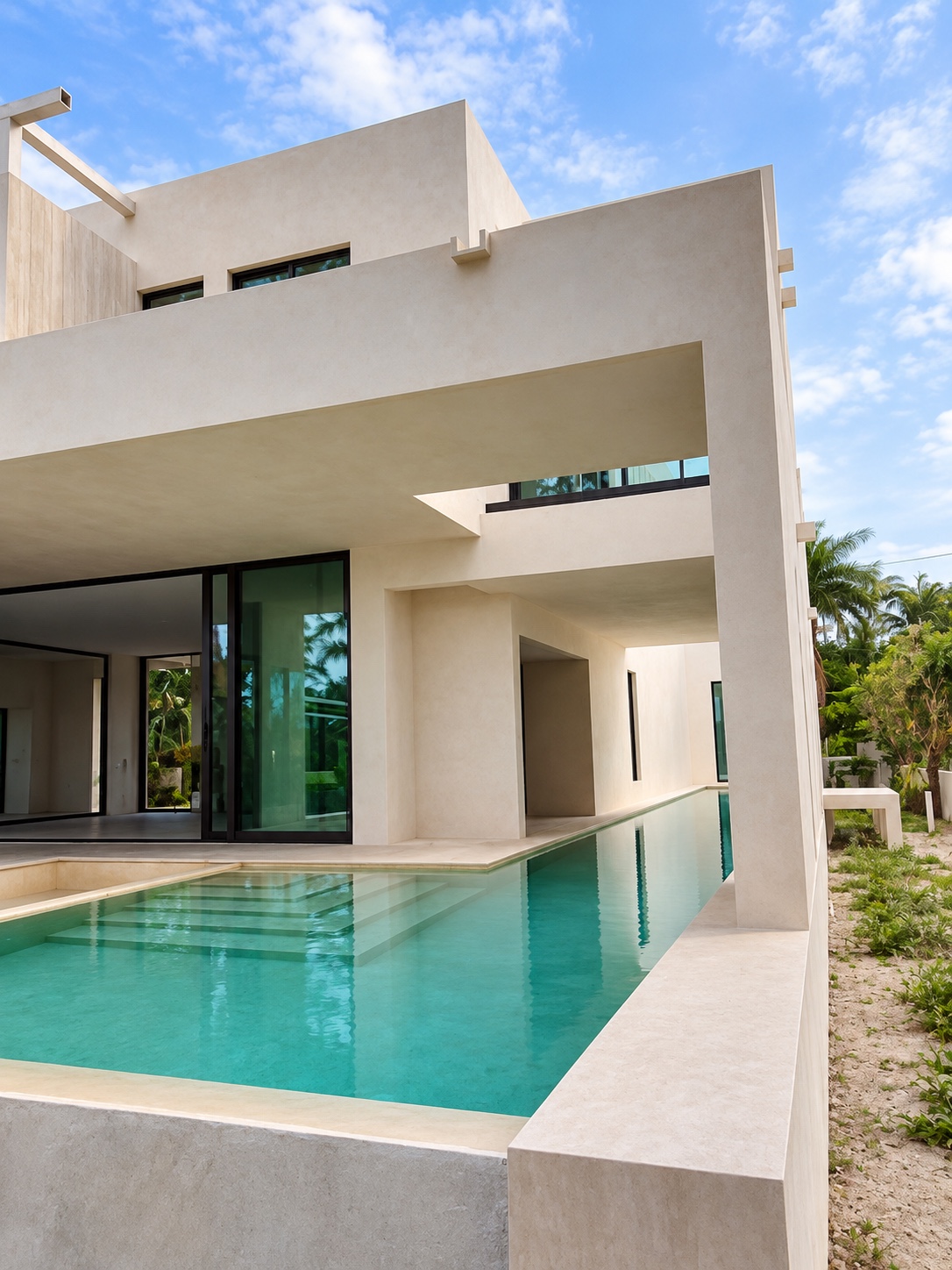 Piscina infinity y fachada de chukum de la residencia de Miami Beach